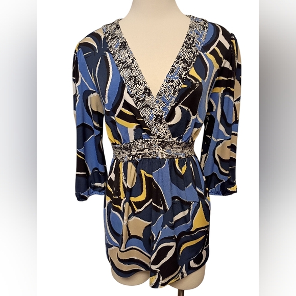 Liz Lange Maternity Abstract V-Neck Blouse - Picture 1 of 7